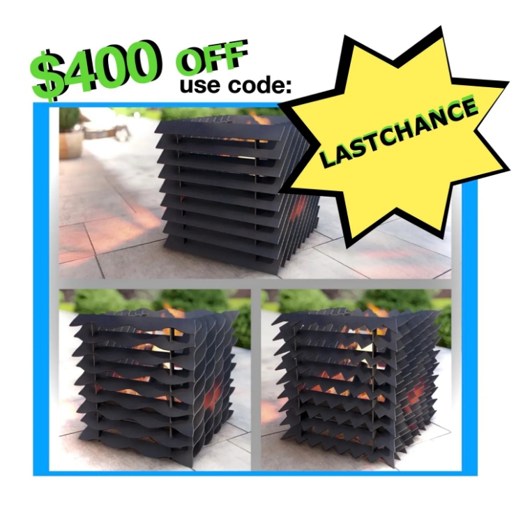 Modern Steel FireVent Fire Pit- Wood-Burning or Gas - Made in USA