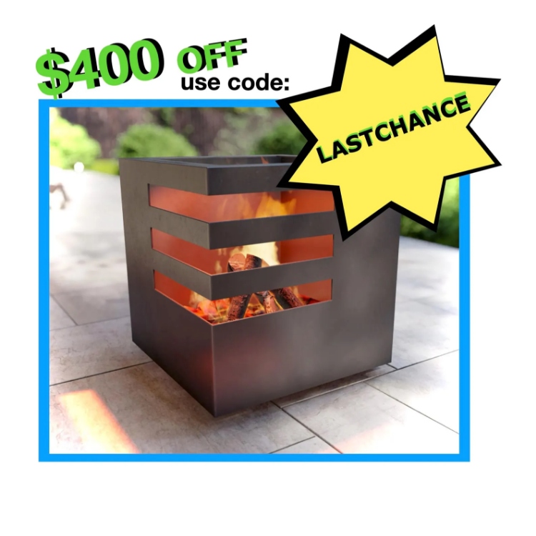 Modern Steel Glow Cube Fire Pit- Wood-Burning or Gas - Made in USA