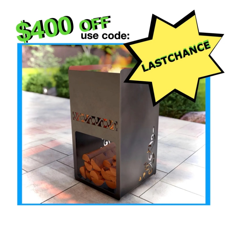 Modern Steel Log & Flame Fire Pit- Wood-Burning or Gas - Made in USA