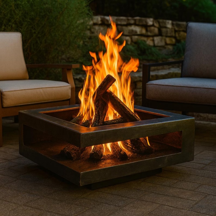 Modern Steel Fire Pit- Wood-Burning or Gas - Custom Sizes